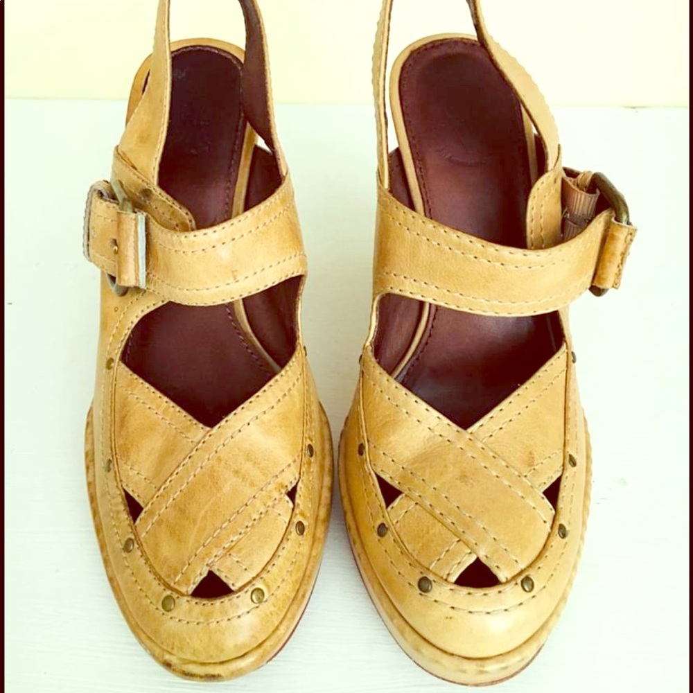 Frye Goldie Slingback Leather Platform Heels 5.5